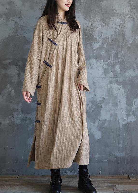 Women stand collar Sweater fall dress outfit Vintage beige baggy sweater dress - bagstylebliss