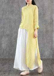 Women stand collar asymmetric linen Wardrobes Inspiration yellow Dress - bagstylebliss