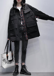 Women stand collar pockets  casual coats khaki patchwork plaid jackets - bagstylebliss