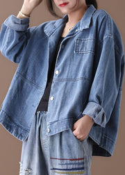 Women stand collar fine casual coats denim blue coats - bagstylebliss