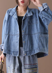 Women stand collar fine casual coats denim blue coats - bagstylebliss