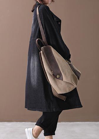 Women stand collar Cinched Fashion coat denim black loose outwears - bagstylebliss