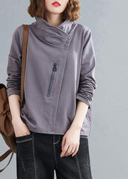 Women stand collar zippered clothes Photography gray blouses - bagstylebliss