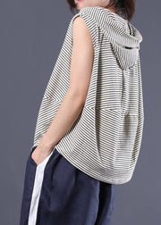 Women striped hooded cotton clothes sleeveless cotton summer top - bagstylebliss