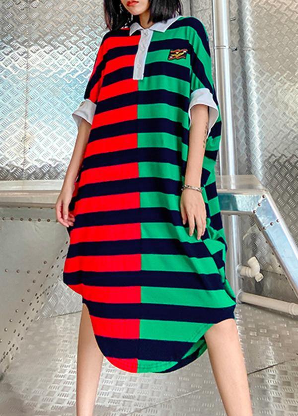 Women striped patchwork cotton pattern Plus Size summer Dress - bagstylebliss