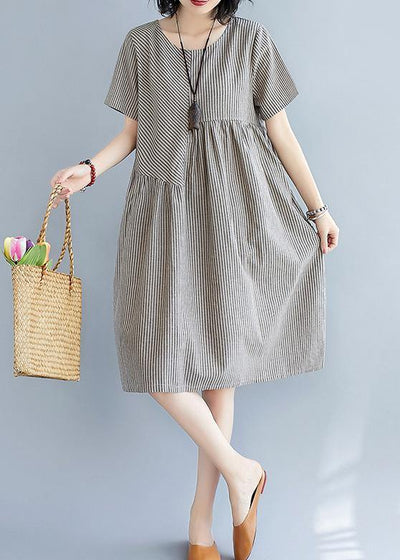 Women striped quilting clothes o neck patchwork Art summer Dress - bagstylebliss