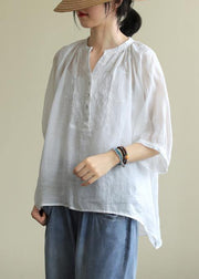 Women summer v neck cotton clothes For Women white short shirt - bagstylebliss