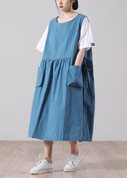 Women tie waist Khaki Cotton big hem Summer Holiday Dress - bagstylebliss
