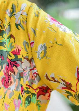 Women tie waist cotton quilting dresses design yellow print Dresses summer - bagstylebliss