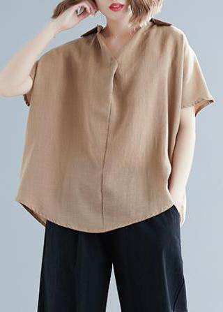 Women v neck Button Down linen shirts women Plus Size Gifts khaki tunic blouses Summer - bagstylebliss