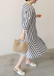 Women v neck Ruffles Cotton clothes Neckline striped Dresses - bagstylebliss