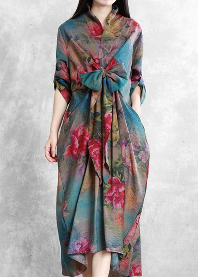 Women v neck asymmetric clothes Tunic Tops floral Dresses - bagstylebliss