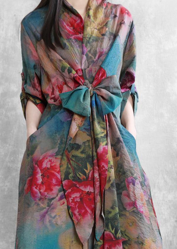 Women v neck asymmetric clothes Tunic Tops floral Dresses - bagstylebliss