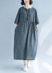 Women v neck cotton quilting clothes Runway gray Dress sundress - bagstylebliss