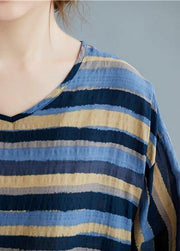 Women v neck cotton summerTunic blue striped tunic top - bagstylebliss