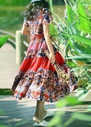 Women v neck drawstring cotton clothes For Wardrobes floral Dresses summer - bagstylebliss