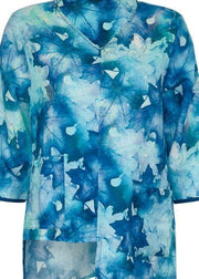 Women v neck half sleeve linen clothes For Women Shape blue prints shirt summer - bagstylebliss
