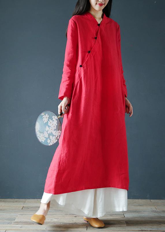 Women v neck long sleeve Tunics Outfits red Maxi Dress - bagstylebliss
