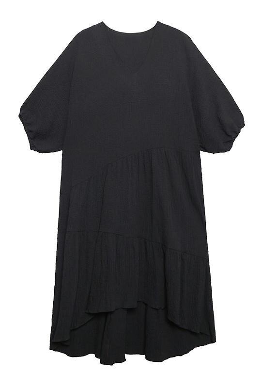 Women v neck low high design cotton summer black Kaftan Dress - bagstylebliss