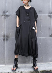 Women v neck pockets linen outfit Wardrobes black print Dresses summer - bagstylebliss