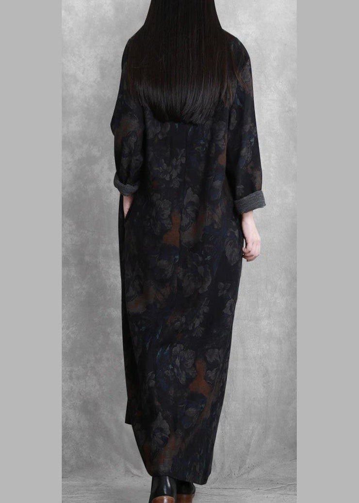 Women v neck Cinched clothes For Women Catwalk black print Robe Dresses - bagstylebliss