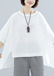 Women white cotton crane tops low high design oversized summer shirt - bagstylebliss