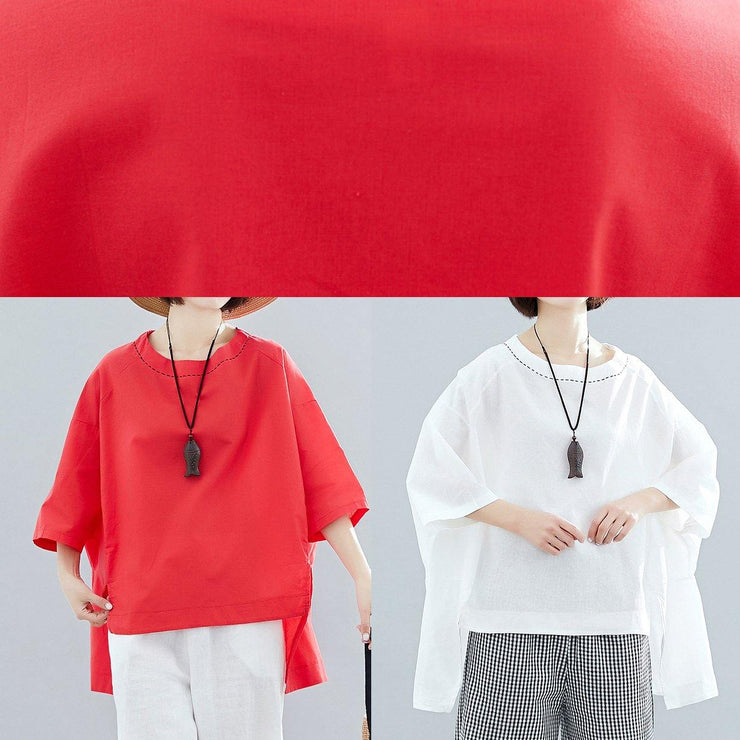 Women white cotton crane tops low high design oversized summer shirt - bagstylebliss