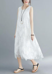 Women white lace Robes sleeveless A Line summer Dresses - bagstylebliss