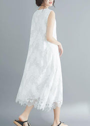 Women white lace Robes sleeveless A Line summer Dresses - bagstylebliss