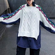 Women white top o neck patchwork oversized shirts - bagstylebliss