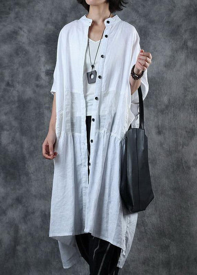 Women white fine crane coats Work Outfits low high design stand collar coats - bagstylebliss