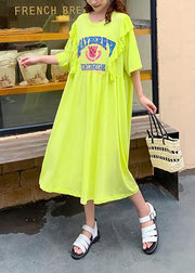 Women yellow Cartoon print tunics for women o neck Ruffles Traveling Dress - bagstylebliss