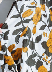 Women yellow cotton Robes prints A Line summer Dresses - bagstylebliss