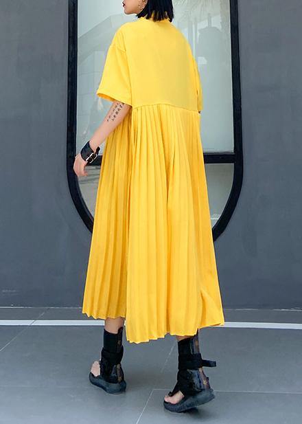 Women yellow cotton clothes Women lapel Cinched Kaftan summer Dress - bagstylebliss