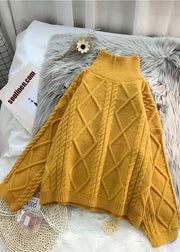 Women yellow crane tops high neck thick fall fashion knitwear - bagstylebliss