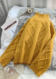 Women yellow crane tops high neck thick fall fashion knitwear - bagstylebliss