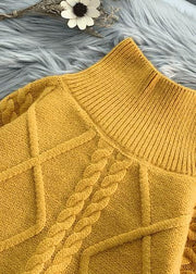 Women yellow crane tops high neck thick fall fashion knitwear - bagstylebliss
