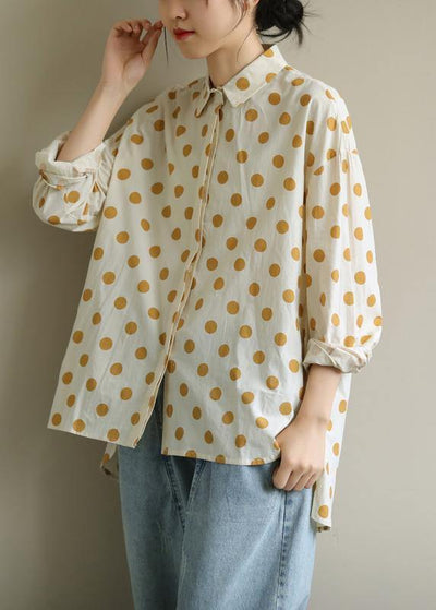 Women yellow dotted clothes lapel low high design Knee blouses - bagstylebliss