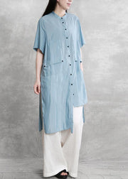 Women's Fashion Personality Suit Blue Irregular Long Shirt White Wide Leg Pants - bagstylebliss