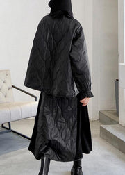 Women's Retro Winter Fashion Black Patchwork sweater skirt two piece set - bagstylebliss