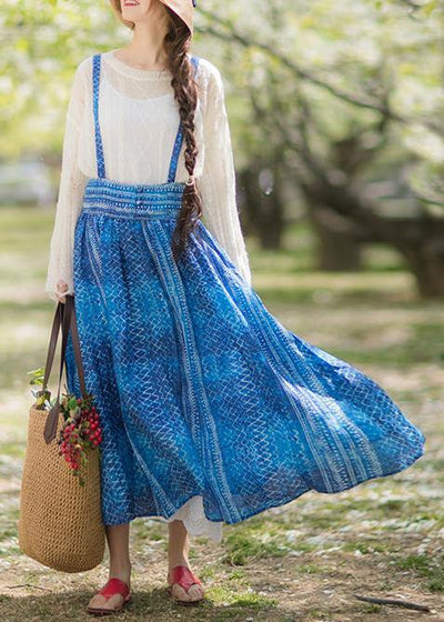 Women's Summer 2021 New Dress Blue Print Strap Skirt Swing Skirt - bagstylebliss