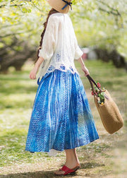 Women's Summer 2021 New Dress Blue Print Strap Skirt Swing Skirt - bagstylebliss