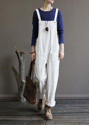 Women's autumn loose loose white corduroy overalls college jumpsuit - bagstylebliss