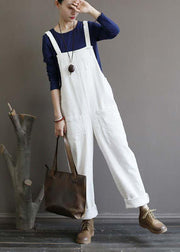 Women's autumn loose loose white corduroy overalls college jumpsuit - bagstylebliss