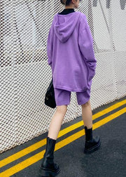 Women's autumn plus size fashion knitted cardigan shorts purple two-piece - bagstylebliss