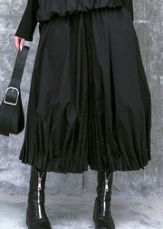Women's baggy pleated wide leg pants high waist black casual pants - bagstylebliss