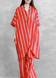 Women's loose suits, wear more red stripes stitching shirts, casual wide-leg pants - bagstylebliss