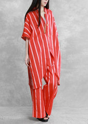 Women's loose suits, wear more red stripes stitching shirts, casual wide-leg pants - bagstylebliss