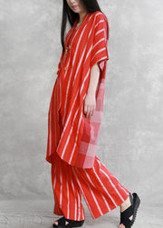 Women's loose suits, wear more red stripes stitching shirts, casual wide-leg pants - bagstylebliss