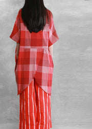 Women's loose suits, wear more red stripes stitching shirts, casual wide-leg pants - bagstylebliss